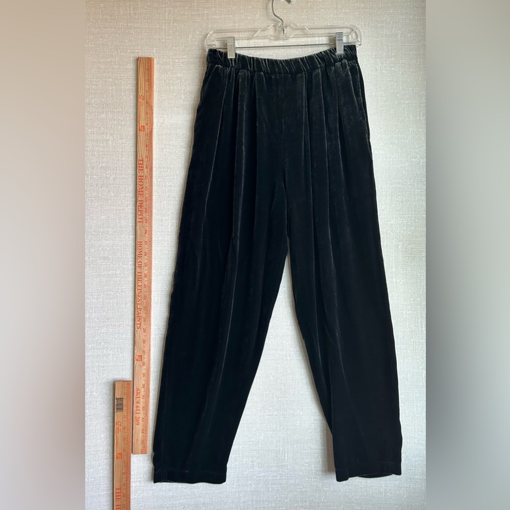 Eileen Fisher Vintage Womens Crushed Velvet Pants Pockets Size Small Dark Green